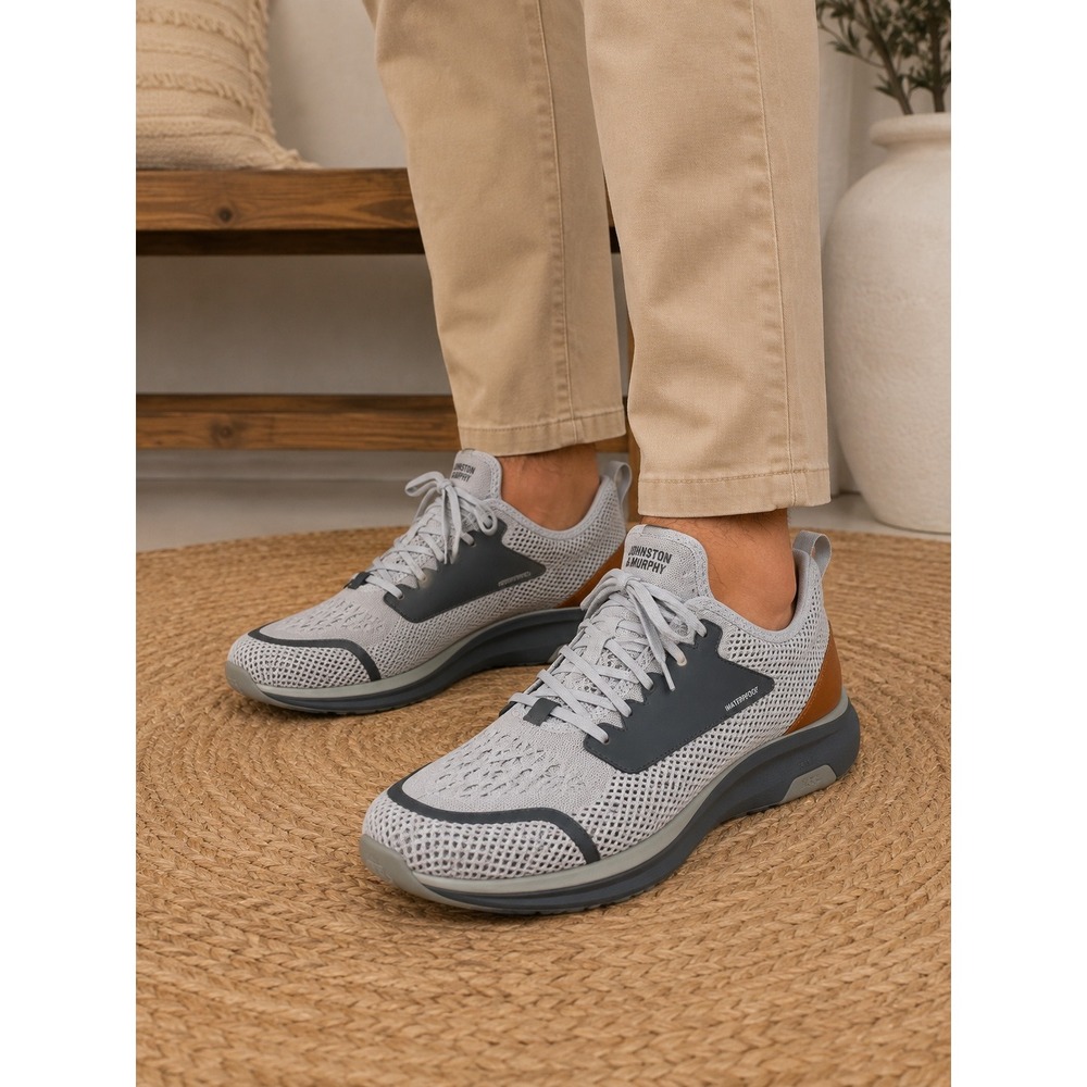 Johnston & Murphy Mens XC4 TRUFORM Waterproof Gray Knit Sneakers 25-6559 Size 9M